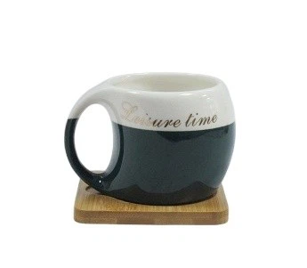 Ceramic Coffee Mug With Wooden Saucer